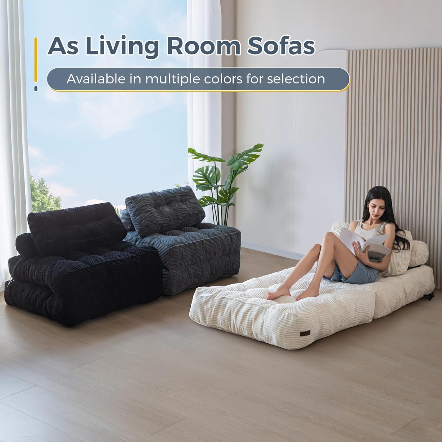 MAXYOYO folding sofa bed fully extended as comfortable guest bed with high-density foam