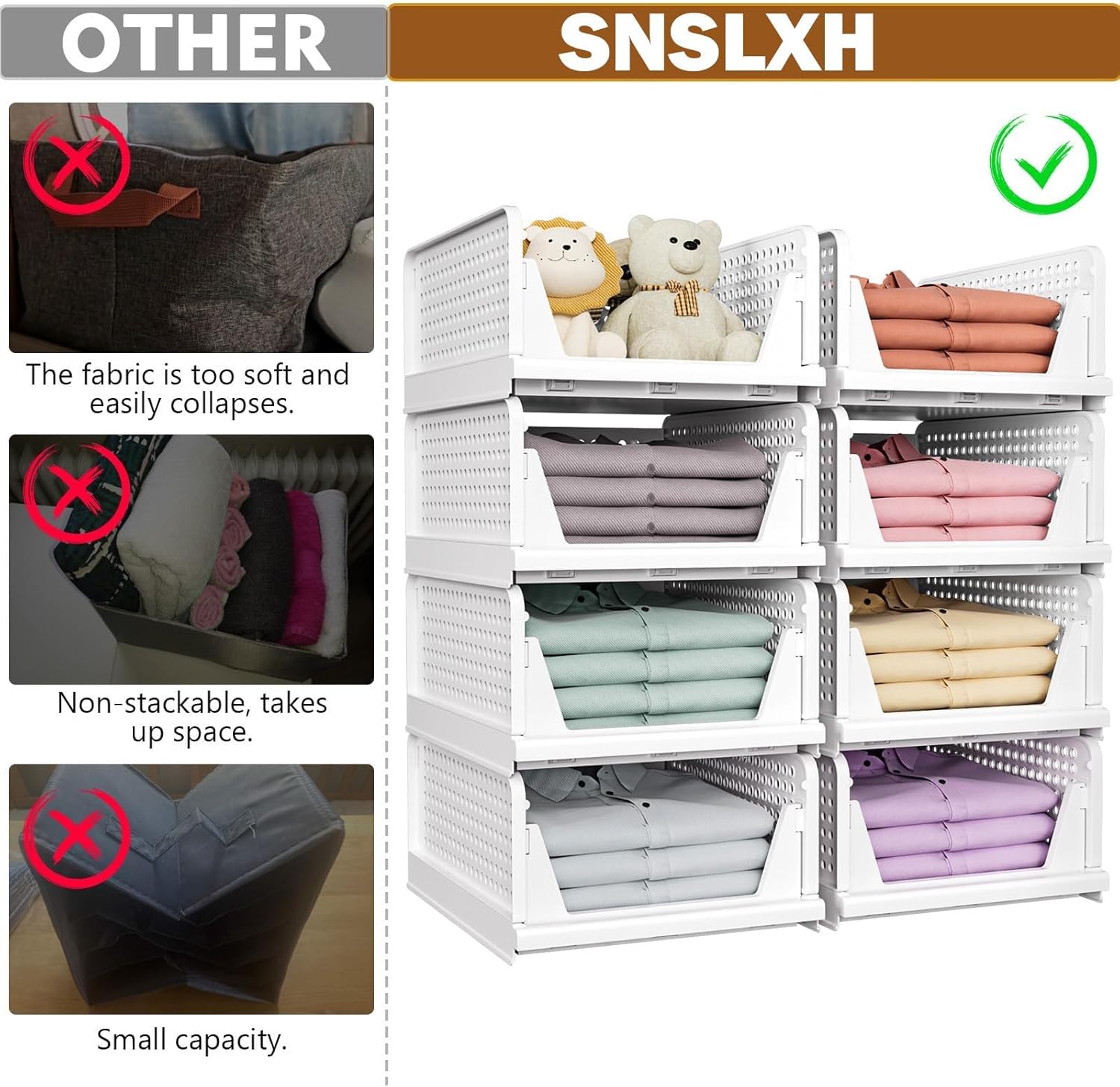Closet organization using SNSLXH stackable bins