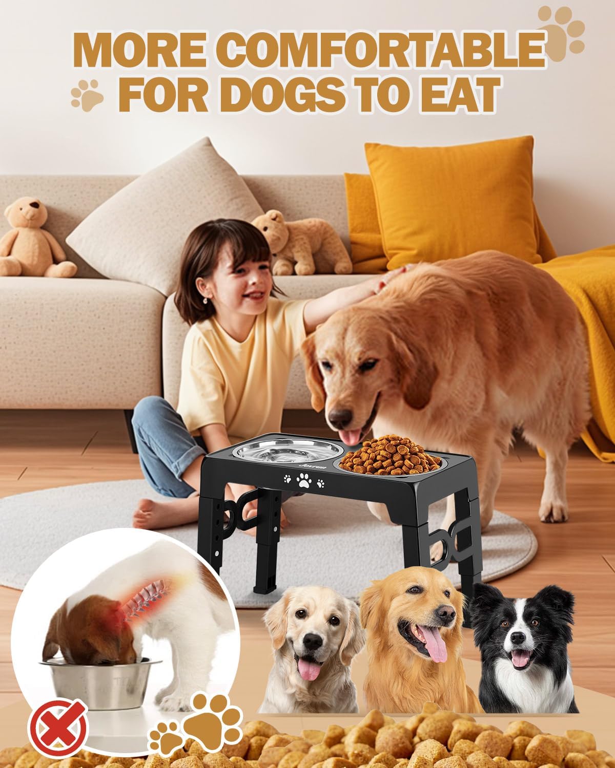 Anti-slip rubber feet of Jovrun elevated dog bowl stand preventing sliding and protecting floors