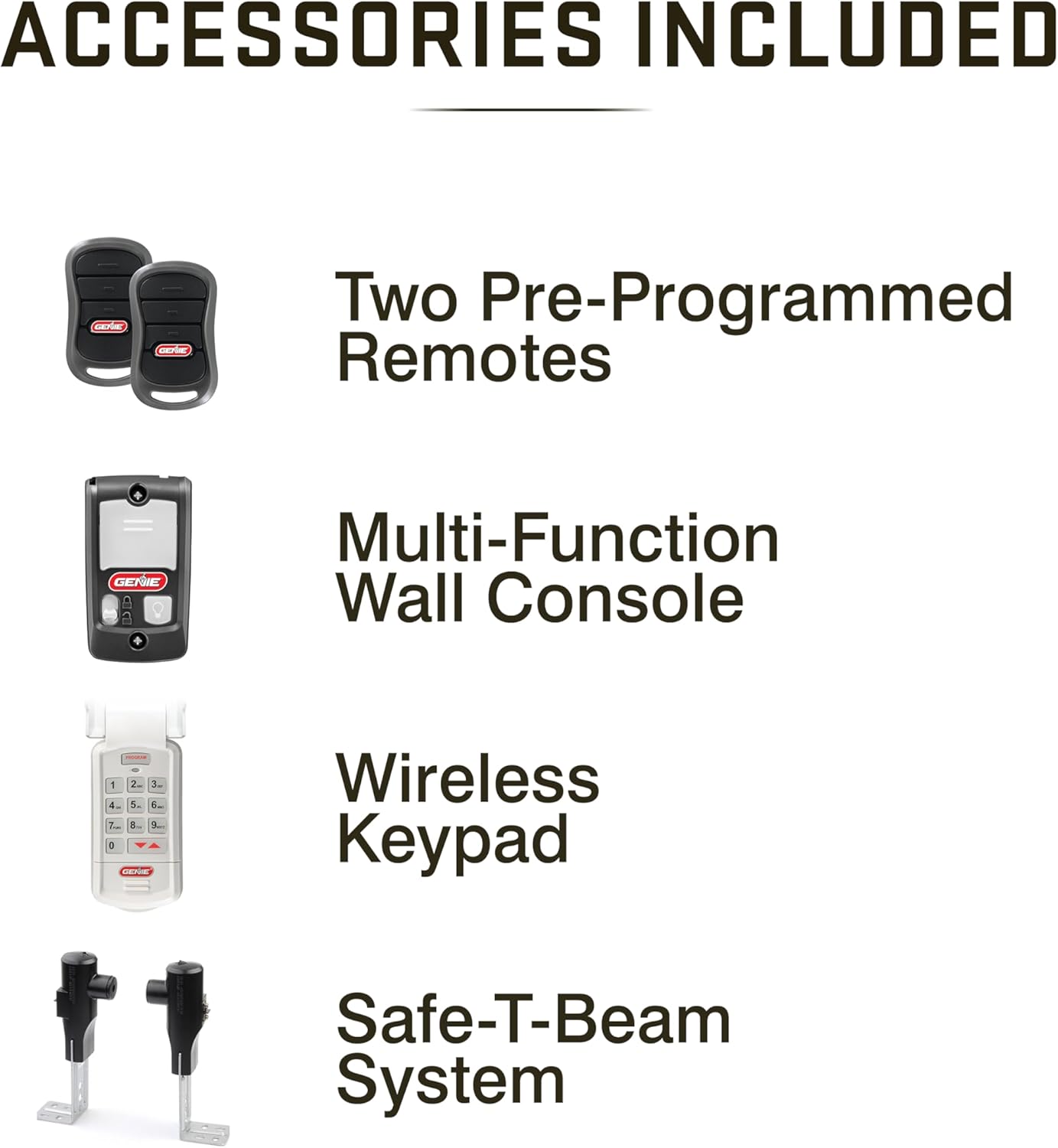 Genie ChainDrive 550 installation kit with 5-piece rail system and hardware components