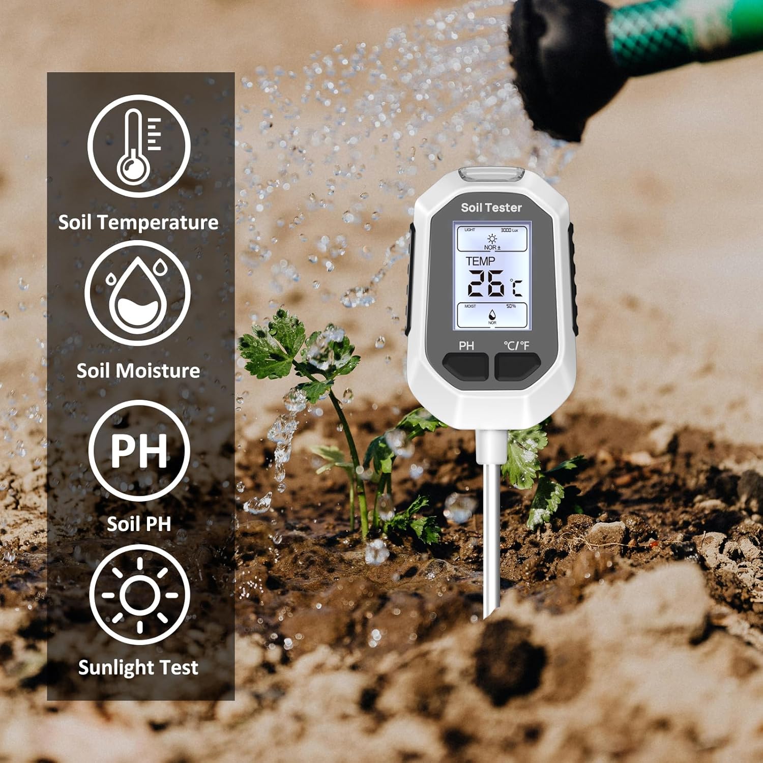 4-in-1 plant soil tester measuring indoor houseplant soil conditions for optimal care