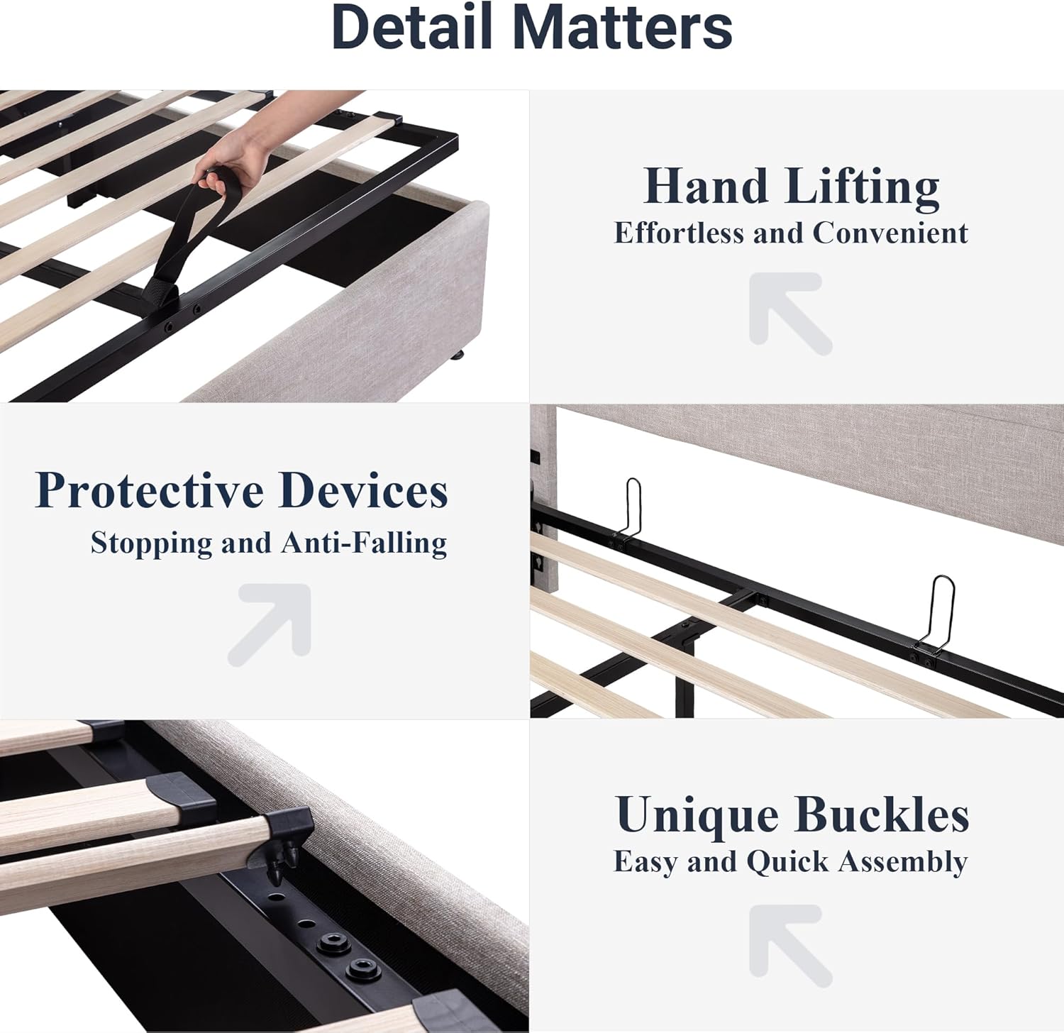 Allewie hydraulic storage bed with wingback headboard in elegant bedroom setting showing space-saving design