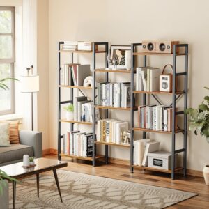 SUPERJARE triple 4-tier bookshelf with 11 open shelves