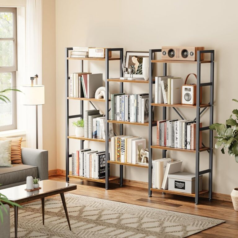 SUPERJARE triple 4-tier bookshelf with 11 open shelves