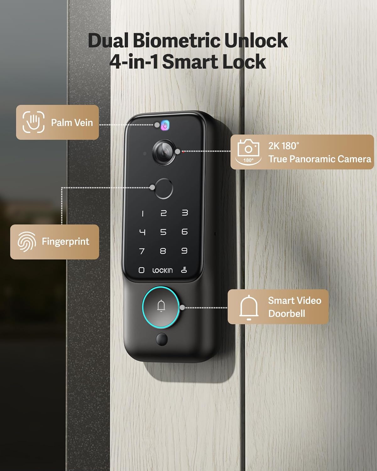 Lockin Veno Plus smart lock installed on front door showing sleek design and weather resistance