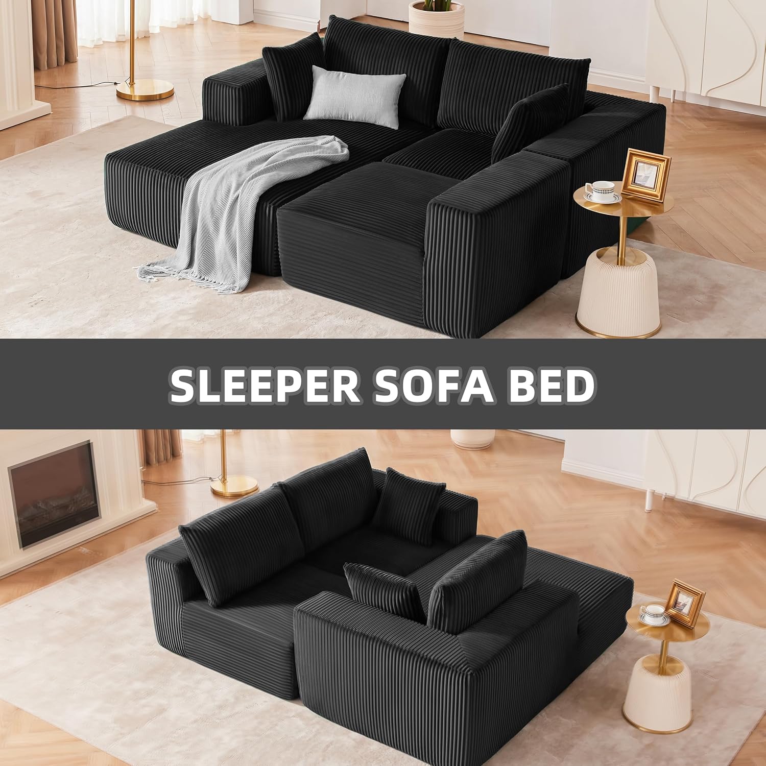 Large family of six people comfortably seated on 108 inch cloud sectional in modern living room